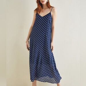Amour Vert Cupro Navy Polka Dot Maxi Tank Dress
